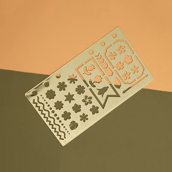 

Retro Multi-functional Brass Ruler Hollow Depicting Ruler Hand Book Material Production Template Gift for School Supplies