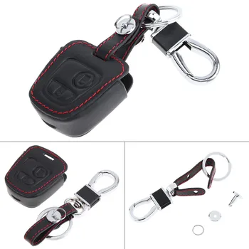 

2 Buttons 3D Leather Car Key Cover Case Protector for Peugeot 206 207 307 Elysee Citroen C1 C2 C3 C4 Xsara Picasso 2000-2009