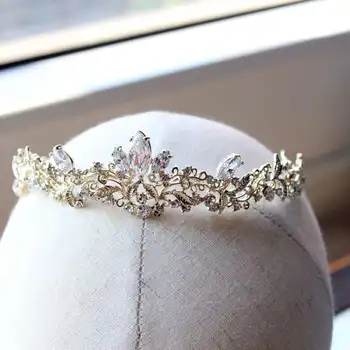 

gold small size zircon tiara brides child tiara wedding jewelry head chain hair pins tiaras and crowns bridal hair accessories
