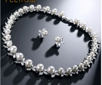 

fashion up-market diamond crystal zircon stone pearl wedding bride set necklace earings 84.4