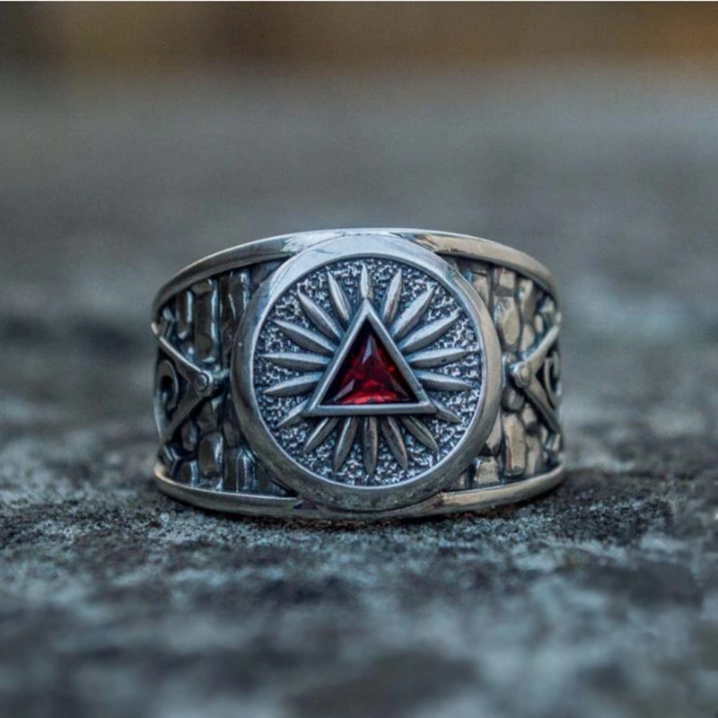 Providence треугольный красный фианит масонское кольцо мужские кольца из нержавеющей стали ювелирные изделия
