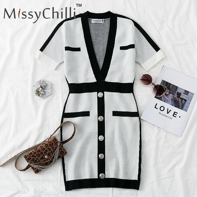 MissyChilli короткое белое платье в полоску, женское вязаное тонкое зимнее платье с глубоким v-образным вырезом, винтажное осеннее облегающее сексуальное мини-платье для вечеринки