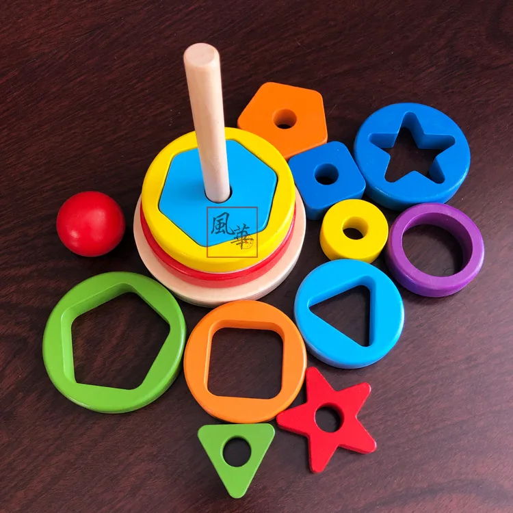 Children Wooden Rainbow Blocks Wooden Balls Dolls Rainbow Building Stacking Blocks Montessori Color Sort Educational Toy