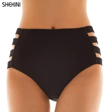 SHEKINI женский купальник трусы сплошной черный плюс размер Strappy полный охват Высокая талия бикини Низ S-XXXXL