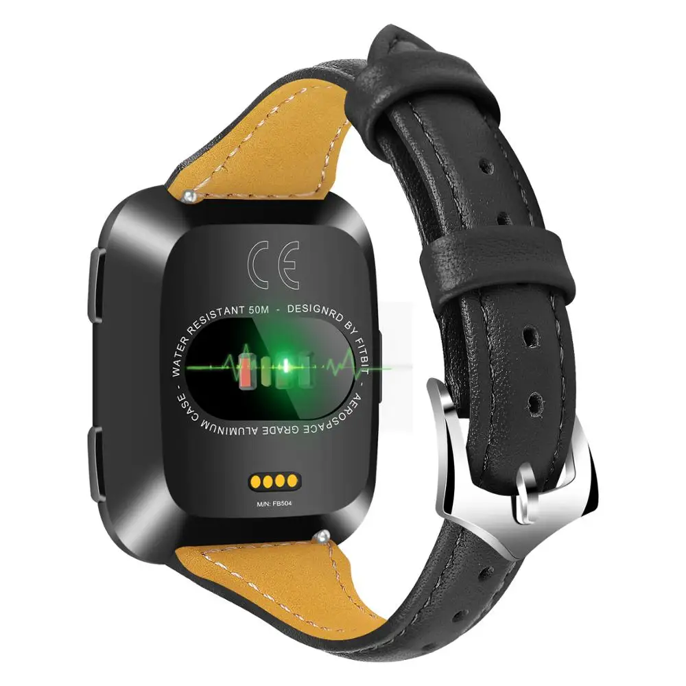 Joyozy индивидуальность Красивая воловья петля 20 мм ремешок для fitbit серии versa часы классический кожаный ремешок для fitbit versa часы - Цвет ремешка: Black