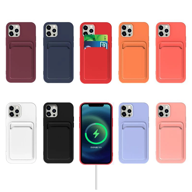 Матовый Силиконовый Карманный чехол для хранения карт iphone 11 Pro Max 12 Mini Xs X XR SE2020 7 8