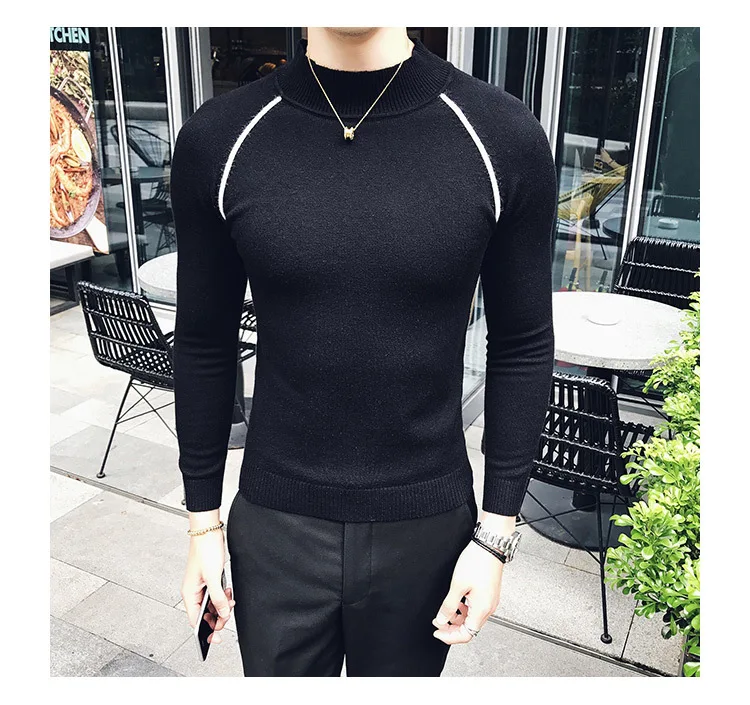 4 цвета контрастная окантовка sueter hombre slim fit полуводолазка пуловер для мужчин Vetement Homme trui heren коричневый slim fit