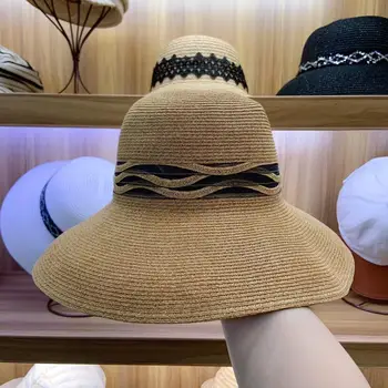 

2020 New Elegant Women Wide Brim Straw Hats Foldable Travel Cloche Fedoras Sun Hat Beach Hat Ladies Church Kuntucky Derby Hat