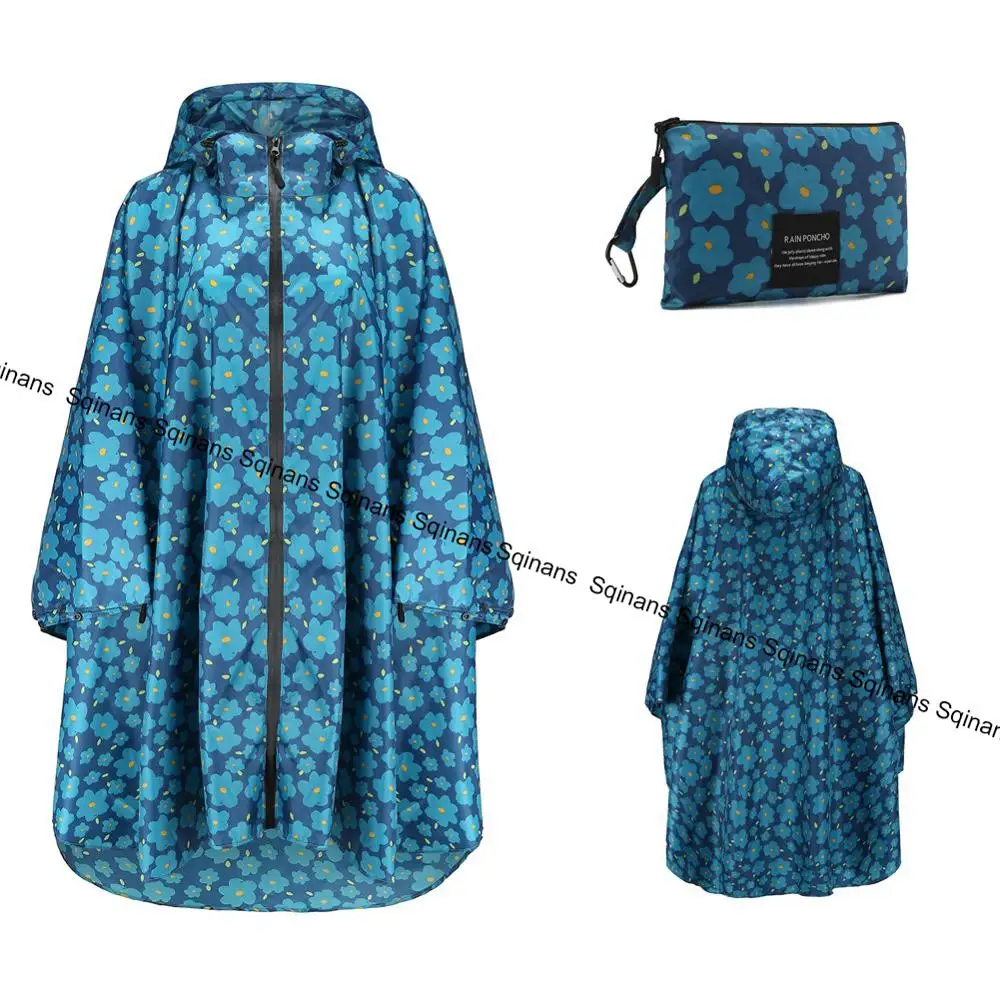 Blue Flower Sqinans женский непромокаемый плащ, дождевик, пальто, портативный дождевик для пеших прогулок, женский плащ - Цвет: Blue Flower