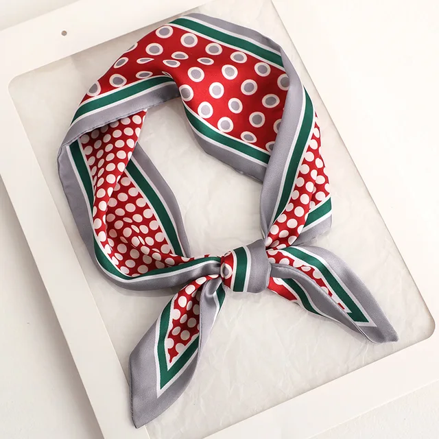 Sweet Love Print Women Small Silk Scarf Handle Bag Ribbons Female Head Scarves Sharp angle Green 90*10cm 58