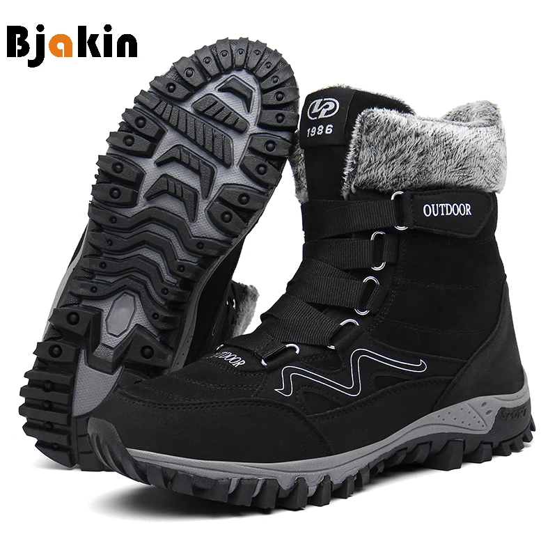 

Bjakin Genuine Leather Hiking Shoes Men Women High Quality Tactical Boots Winter Plush Climbing Non-slip Sport Shoes Big Size 46