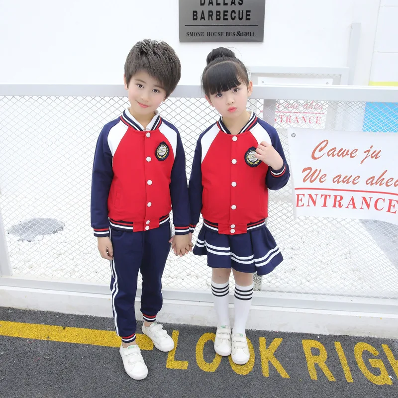 

School Uniform 2019 Spring New Style Men And Women Contrast Color Leisure Sports Suit Big Boy Two-Piece Set Kindergarten Suit