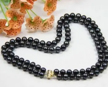 

Free shipping GENUINE 2 rows AAA 8-9 mm south sea black pearl necklace 18 inch 925silver Gold Clasp