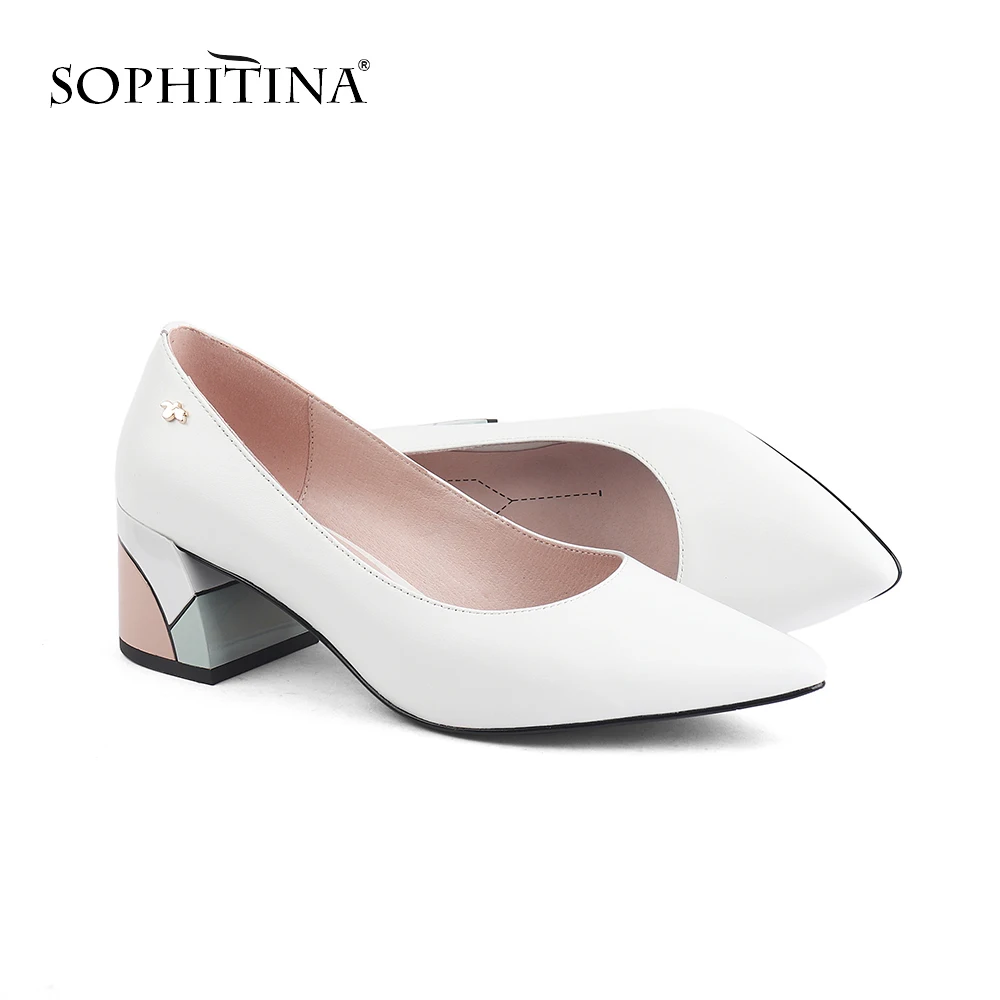 SOPHITINA Sexy Pointed Toe High Quality Sheepskin Fashion Design Mixed Colored Square Heel Shoes Pumps C567|Women's Pumps| - AliExpress