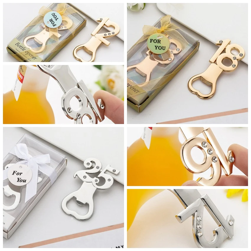 

Silver Wedding souvenirs gift of 12th 16th 18th 25th bottle opener for Party Decorations and Children Birthday Party Favors