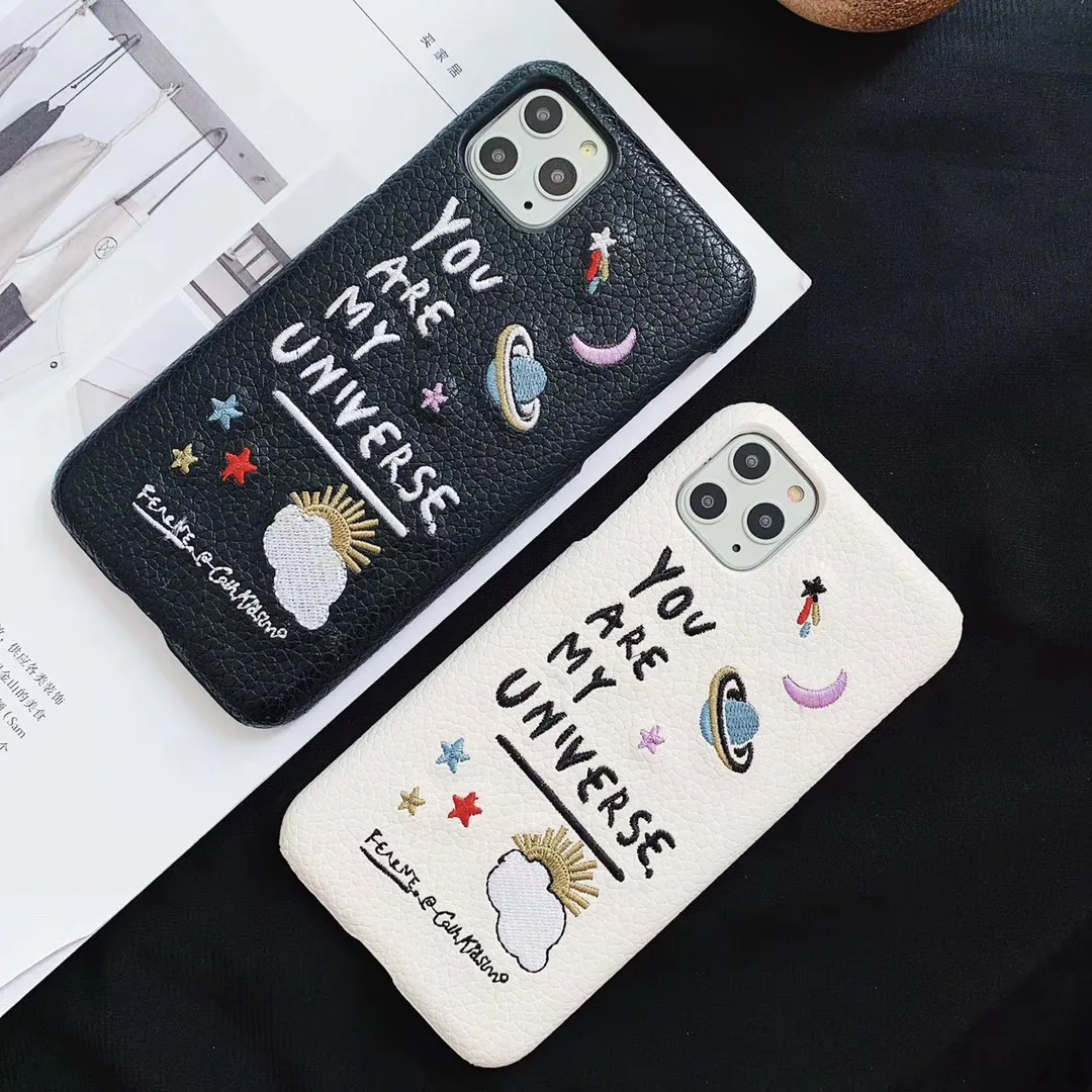 

fashion luxury Embroidery 3D Cortex Planet Case for iphone 11 pro X XR XS Max 7 8 plus funny you are my universe Couple Cover