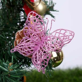 

10pcs Christmas Tree Ornaments Christmas Simulation Butterfly Pendant Fashion Ornaments Party Family Party Flower Butterfly