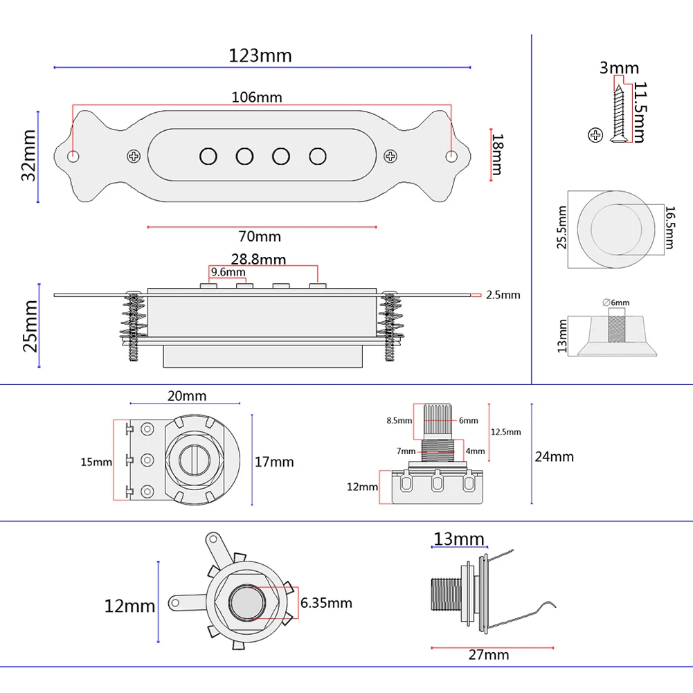 4 Strings Magnetic Sound Holes Guitar Pickup with Volume Tone Control Knobs Holes Guitar Pickup with Volume Tone Control Knobs
