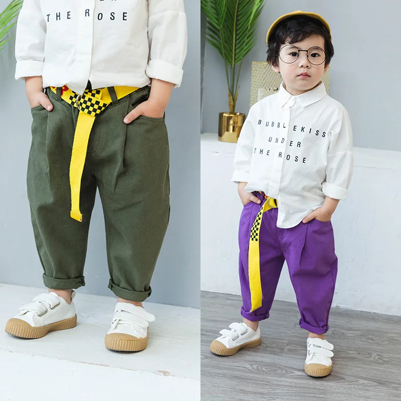 B2019 корейский стиль, для мужчин и женщин, для детей, для малышей, саржевая рабочая одежда, шаровары, модные повседневные штаны