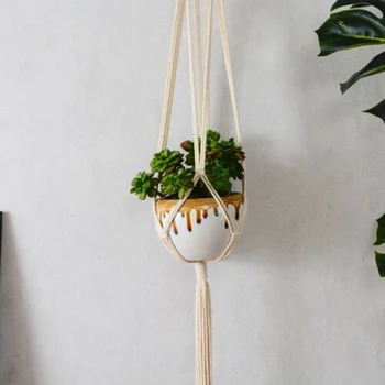

5PCS 100cm/120cm Bohemian Hand-woven Wall Hanging Net Bag Wall Hanging Potted Hanging Basket Home Plant Decor