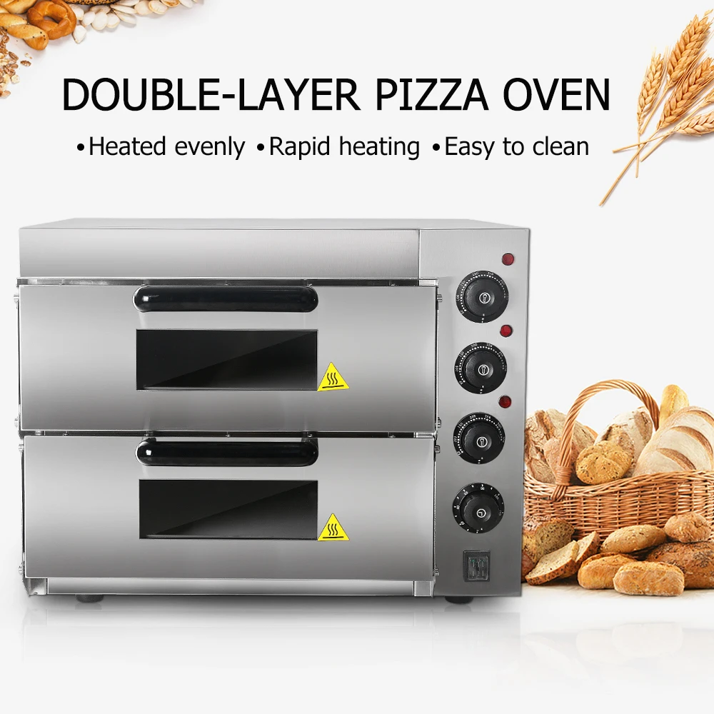 

Bakery Pizza Oven Infrared Heater Double Layer Baking Oven Stove Commercial Bread Toaster Pizza Stone Tray Adjust Temperature