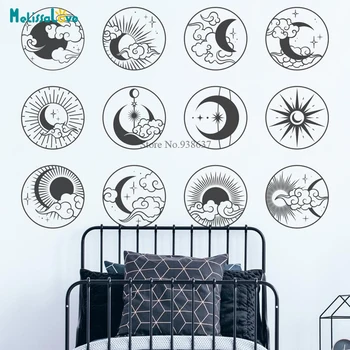 

Sun Moon Wall Decal Mystical Celestial Elements Astrology Headboard Decor Bedroom Living Room Removable Vinyl Wall Sticker BA891