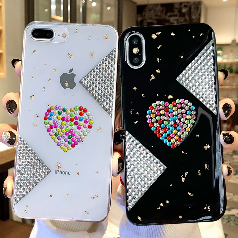 Crystal gold leaf diamond love Case For Samsung Galaxy S10 Plus S10E S8 S7 Edge A50 A10 A20 A30 A70 M10 Note 9 8 S9 |