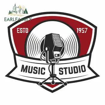 

EARLFAMILY 13cm x 11.3cm for Music Studio Emblem Template with Retro Vinyl Car Sticker Waterproof Car Accessories Decals