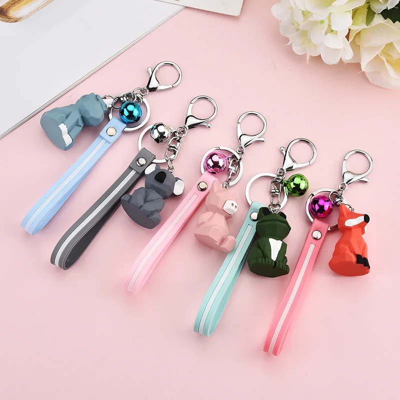 

Cartoon Cute Dinosaur Rabbit fox Key chain Panda Cat doll Key Chains Creative Geometric Cut Animal Key Ring for Women Charm