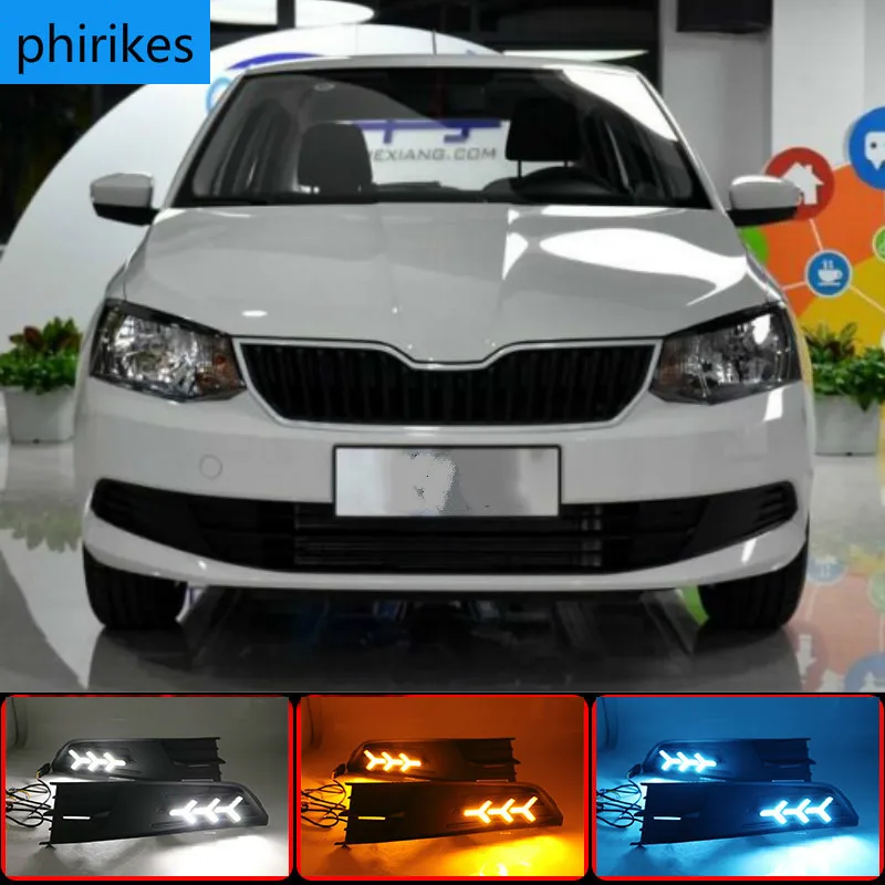 

1 пара 12V ABS светодиодный DRL Габаритные огни противотуманные лампы для автомобиля-Стайлинг для SKODA Fabia 2015-2017