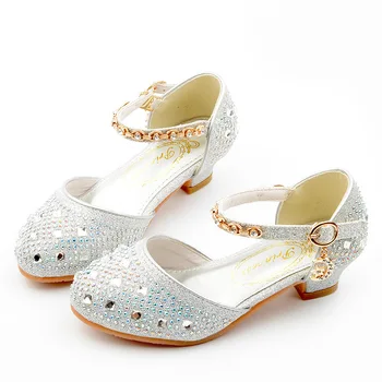 

Princess Kids Leather Shoes For Girls Flower Casual Glitter Children High Heel Girls Shoes Butterfly Knot Blue Pink Silver