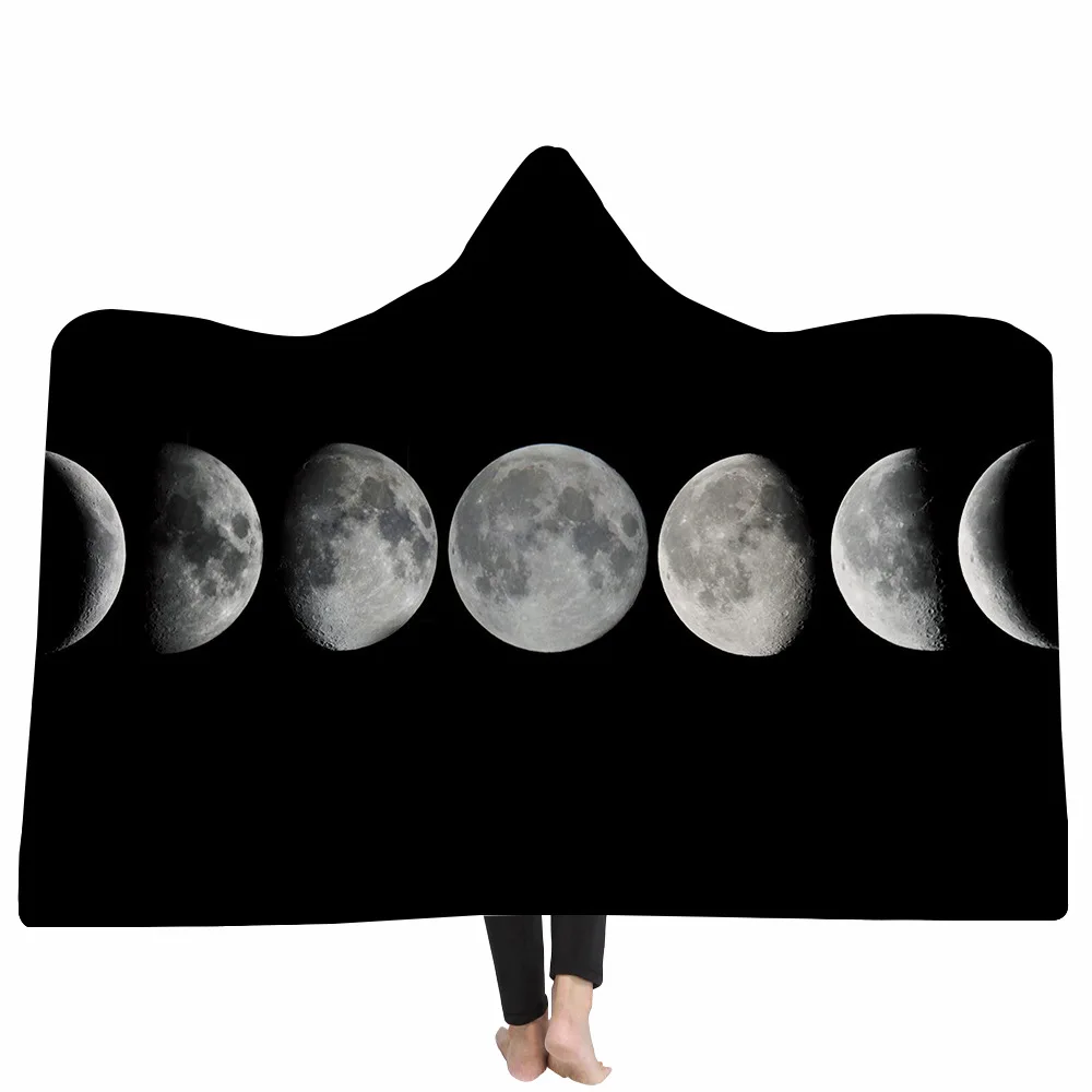 Lunar Full Moon Cosmos серия плюшевое одеяло с капюшоном двухслойные взрослые дети смотреть зима теплый носимый плед из овечьей шерсти - Цвет: GM0049-2