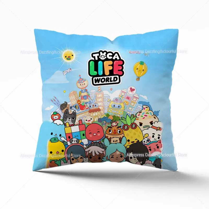 Cute Cartoon Toca Life World Pillow Case Home Car Throw Pillow Cover Square Zipper Cushion Covers Decoration 45*45cm No Pillow teenage mutant ninja turtles toys Action & Toy Figures