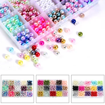 

6mm-10mm ABS Colorful Round Pearls DIY Set Mix Color Round Beads with Holes Kit Box for Clothes Decoration B1088