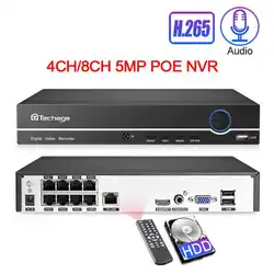 Techage 4CH 8CH H.265 4MP 5MP 1080P POE NVR сеть видеонаблюдения Аудио выход видео рекордер до 16CH для POE IP камера