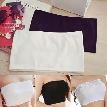 

Summer Fashion Women Tube Top Ladies Basic Crop Strapless Padded Bandeau Bra Black White One Size