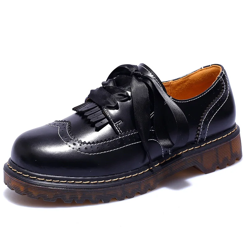 Женские туфли из коровьей кожи на толстой подошве с жемчугом|Сапоги до середины