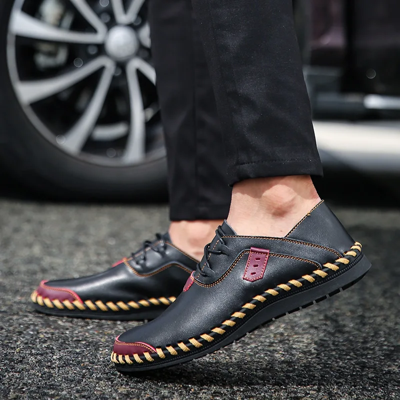 

2019 Spring And Summer New Style Entirely Handmade Stitching MEN'S SHOES Driving Trendy Shoes Casual Breathable Leather Shoes Lo