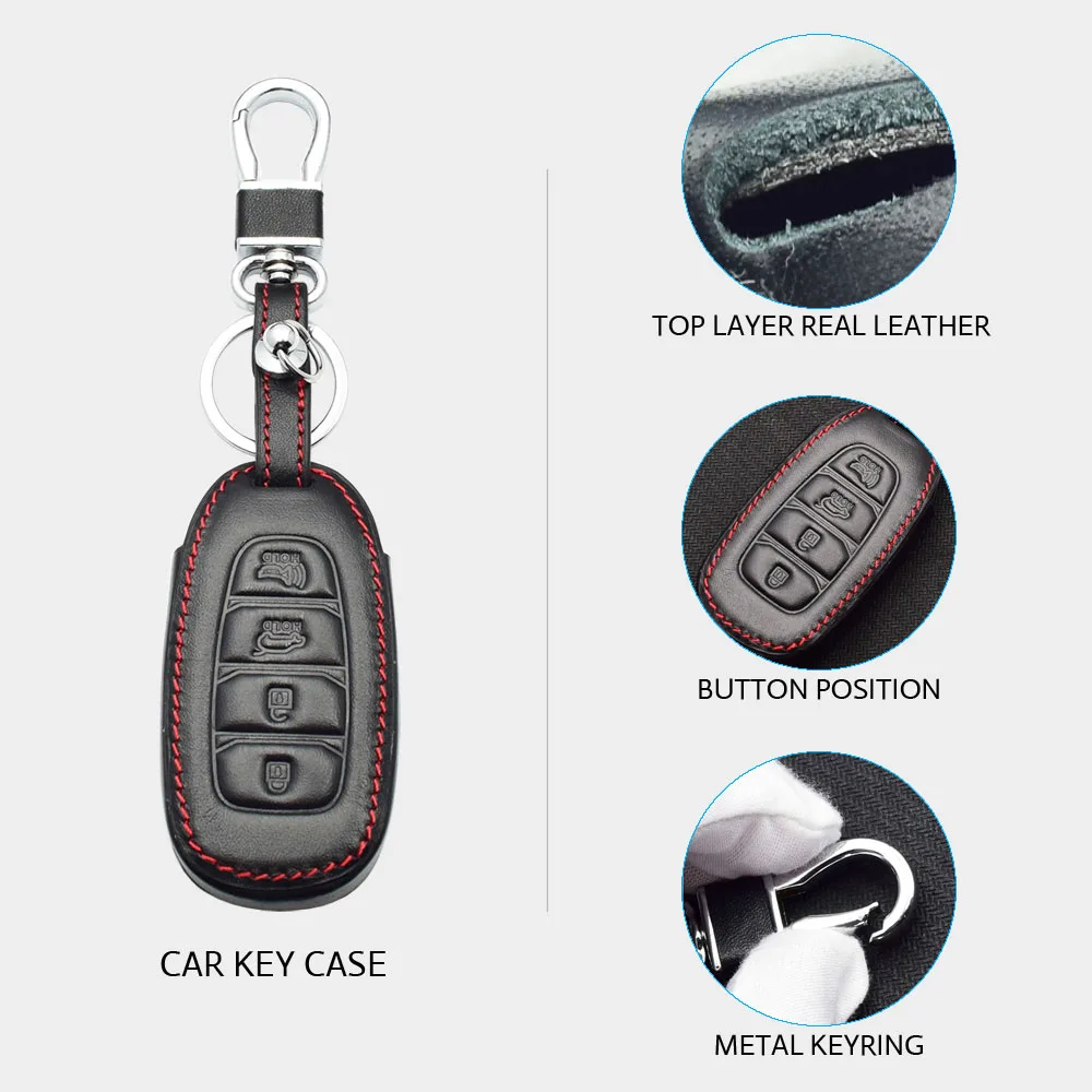 Leather Car Key Case For Hyundai Kona 2018 2019 Santa Fe TM