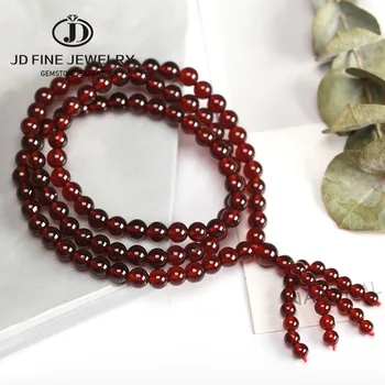 

JD Natural Orange Garnet 3 Layer Buddha Mala Beads & Tassel Bangles&Bracelets Handmade Jewelry Bracelet for Women or Men 2020