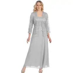 Robe De Soiree, кружевной топ, шифоновое длинное вечернее платье с курткой, с длинными рукавами, свадебное платье для гостей, два предмета