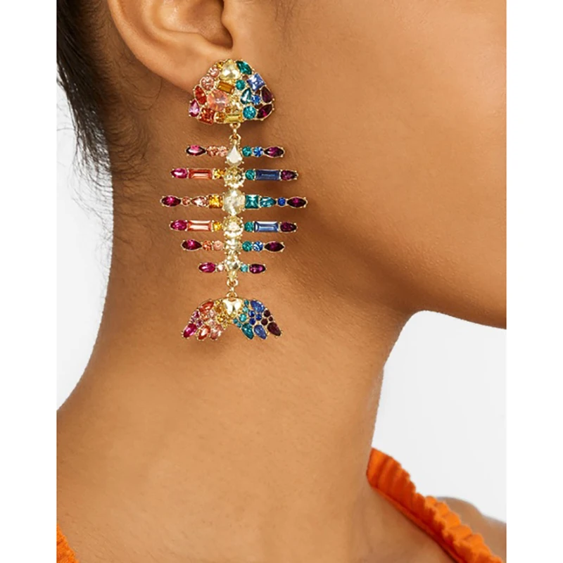

AMORCOME Colorful Crystal Fish Shape Women Pendant Drop Earrings 2019 Hyperbole Fashion Party Jewelry Shiny Earrings Gift