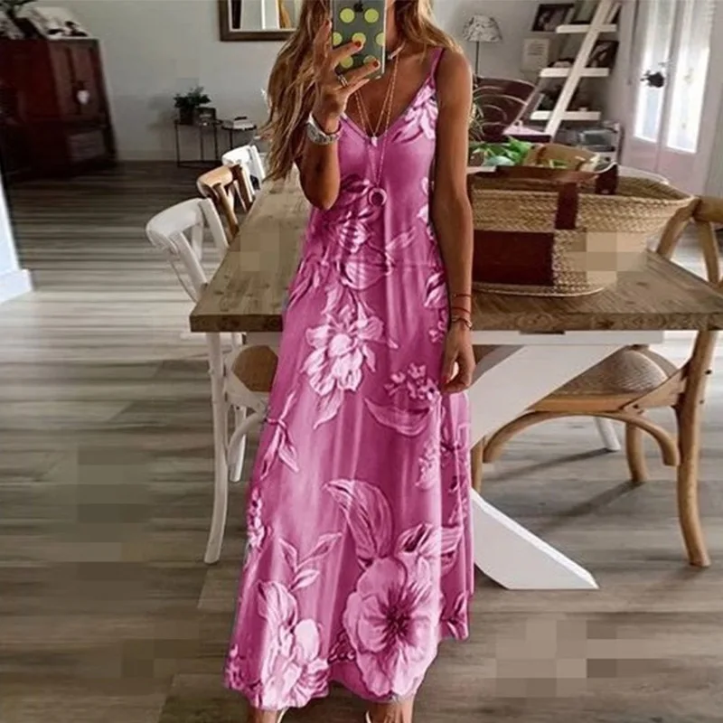 Summer beach maxi dress women gradient floral print boho sexy long dress plus size casual loose
