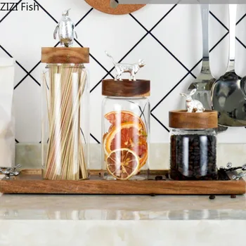 

Glass Sealed Tank Animal Cover Kitchen Storage Containers Cereal Dry Fruit Storage CanMoisture-proof Glass Sealed Container