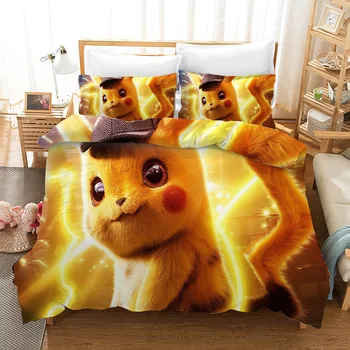 

3D Pikachu Print Bedding Set Duvet Covers Pillowcases One Piece Comforter Bedding Sets Bedclothes Bed Linen 07