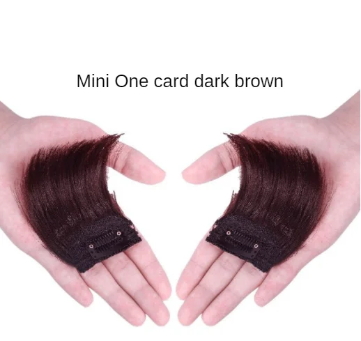 Hair Bun Clip False Bangs Synthetic Pads In One Piece Invisable Seamless Lining of Natural Cover Top Hairpiece Accessories Tools dark brown 10CM