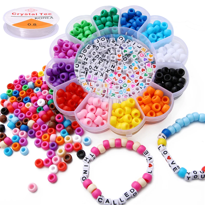 1160pcs/box 6mm Flat Round Polymer Clay Beads Plastic Alphabet Letter Heart  Star Beads Set Elastic String Jewelry Making Kit