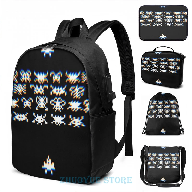 Забавный графический принт Space invaders (качество экрана 2) рюкзак с USB-зарядкой