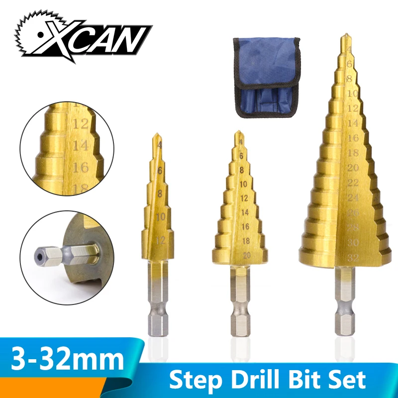  XCAN 3-13 4-12 4-20 4-32mm HSS Titanium coated Stepped Drill Bit Power Tools Accessories Wood Metal