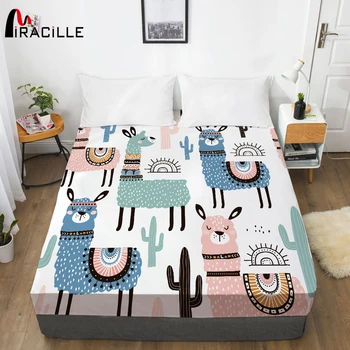 

Miracille Alpaca Printing Mattress Pad Cover Cartoon Animals Pattern Fitted Bedding Sheets Protector